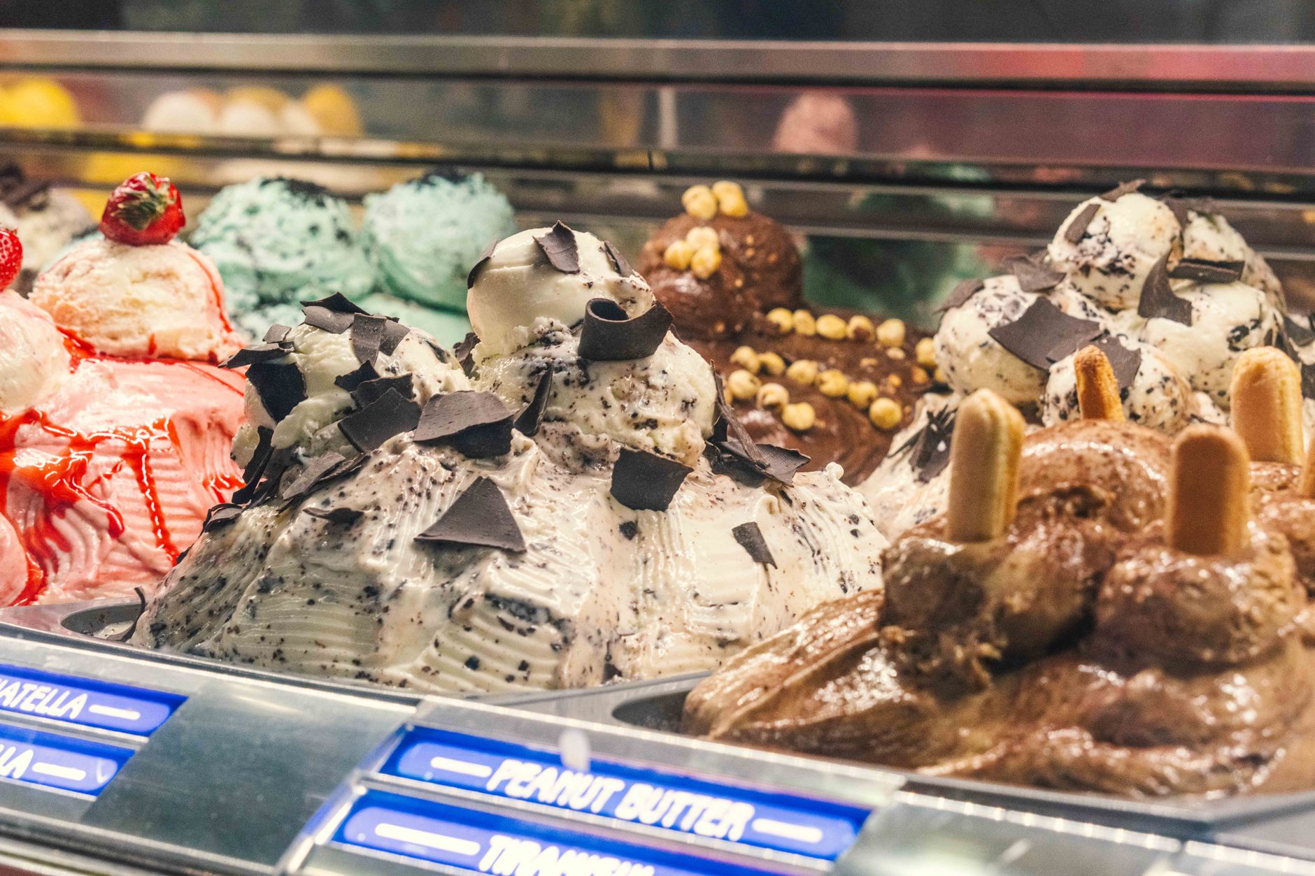 Close-up of chocolate peanut butter ice cream with chunks