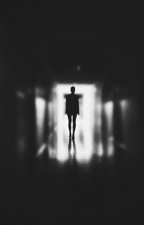 Free Monochrome Photo of Person Standing on Hallway Stock Photo