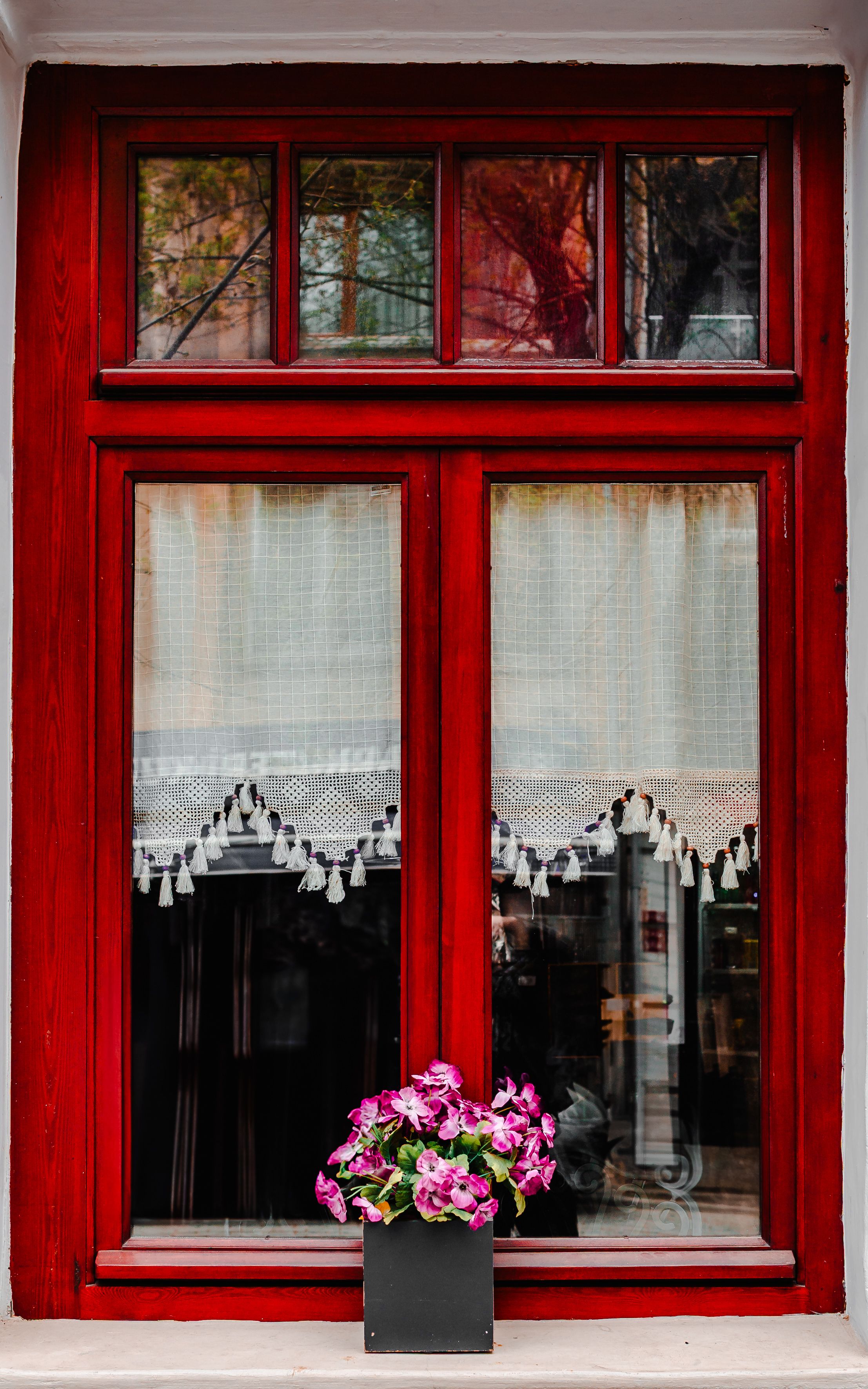 Elegant Red Window with Flower Box · Free Stock Photo