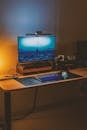 Modern Gaming Desk Setup with Ambient Lighting