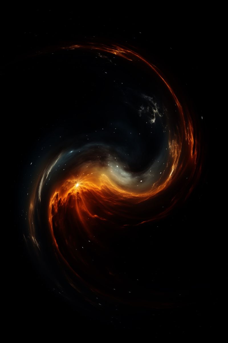 Abstract swirl of fiery nebula and stars in deep space, captivating cosmic design.