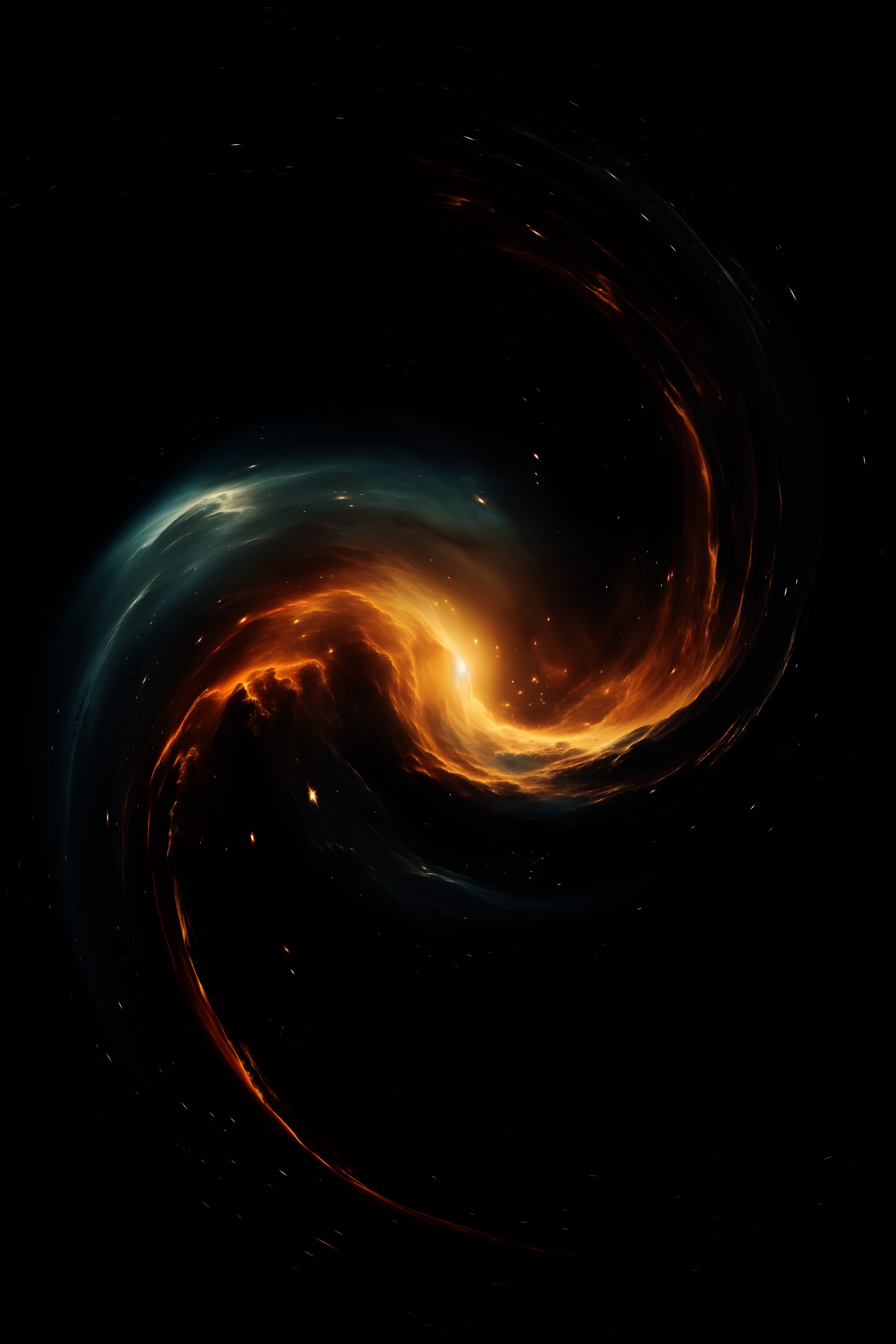A mesmerizing abstract swirl depicting a cosmic scene with fiery nebula highlights, hinting at the vastness of the universe.