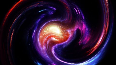 A vivid cosmic swirl depicting colorful nebulae and cosmic light in deep space.