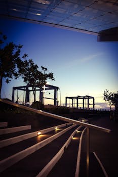 A serene twilight scene capturing modern architecture in Taiwan.