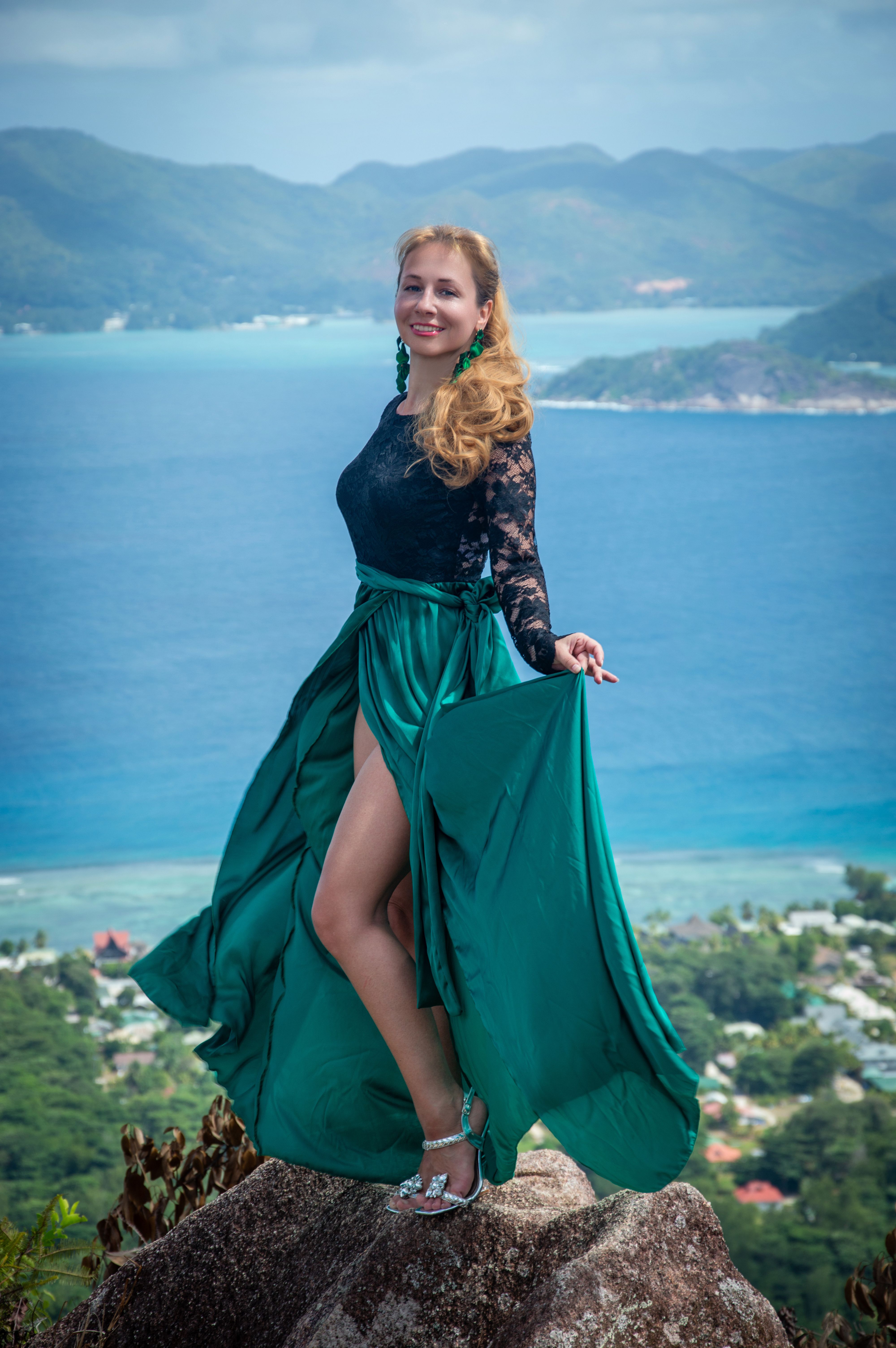 green prom dresses 2 piece Two Piece Emerald Green Long Prom Dresses with Bow ARD2122 main image 1