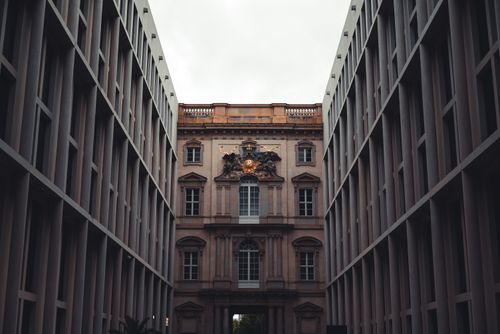 Free A stunning view of architectural symmetry in Berlin, showcasing historical and modern design elements. Stock Photo