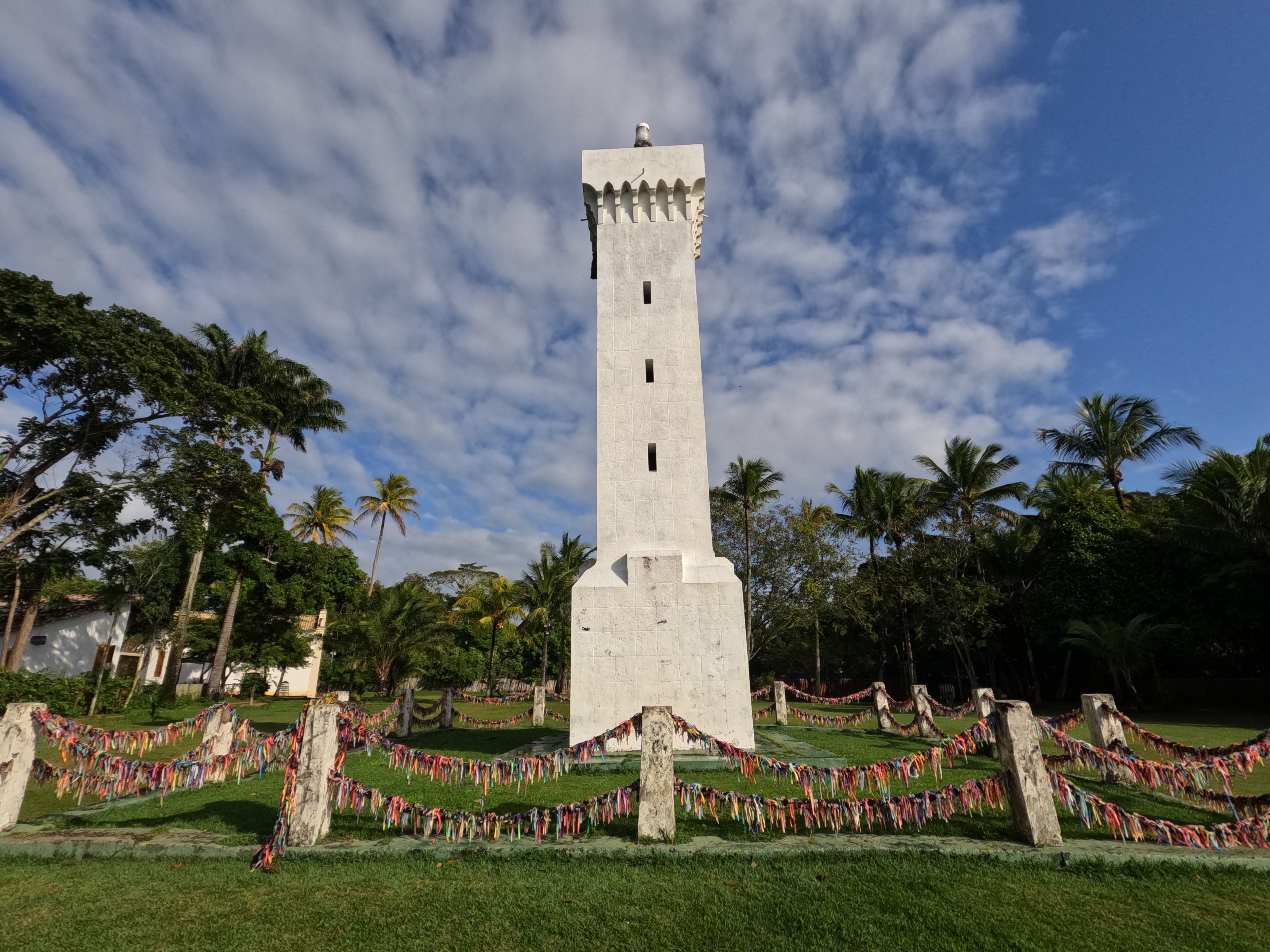 White lighthouse surrounded