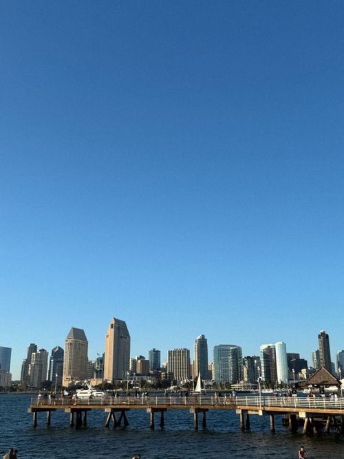 Free Stunning view of the San Diego skyline during golden hour with clear blue skies. Stock Photo