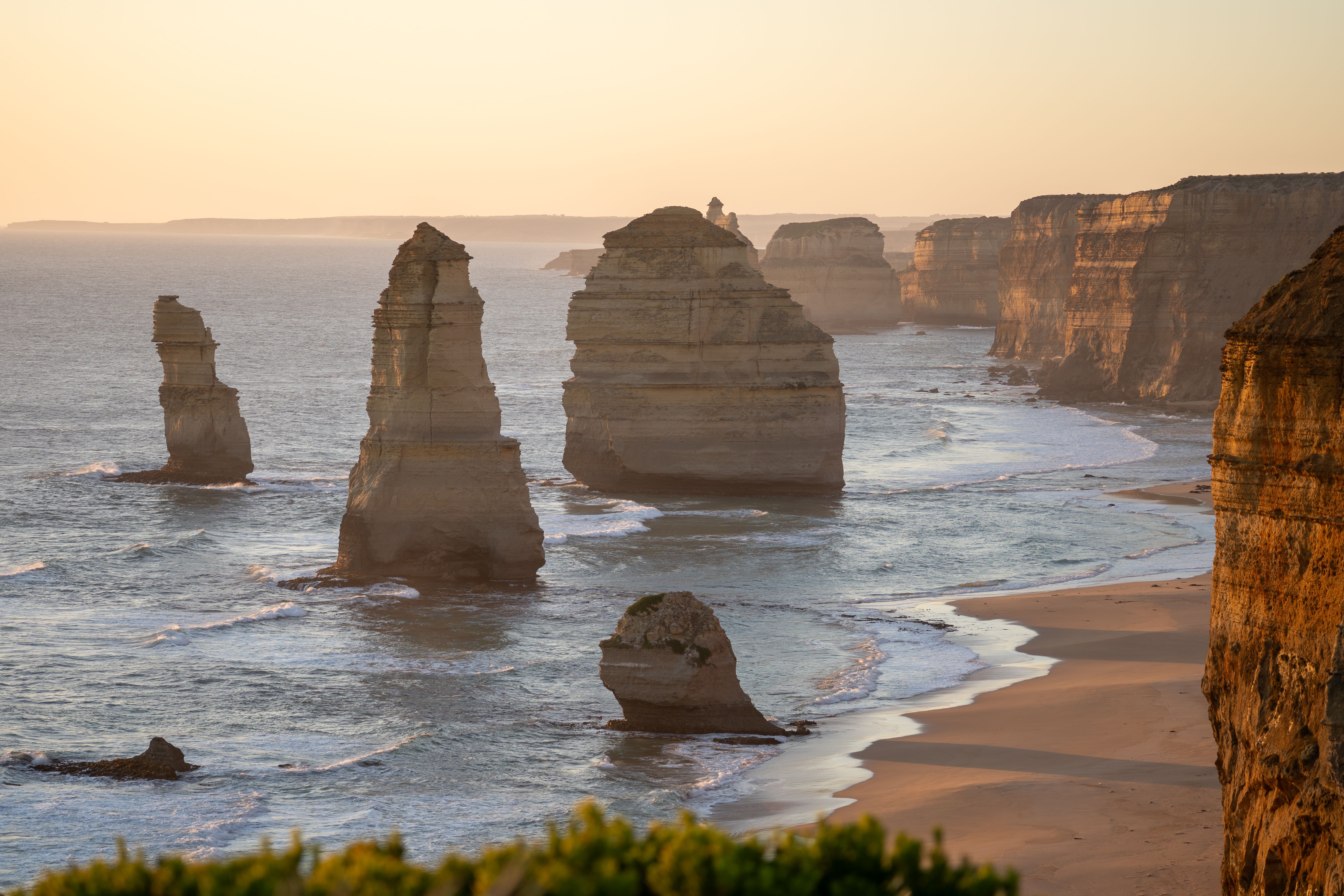 Breathtaking sunset view of the Twelve Apostles along the Great Ocean Road in Victoria, Australia.