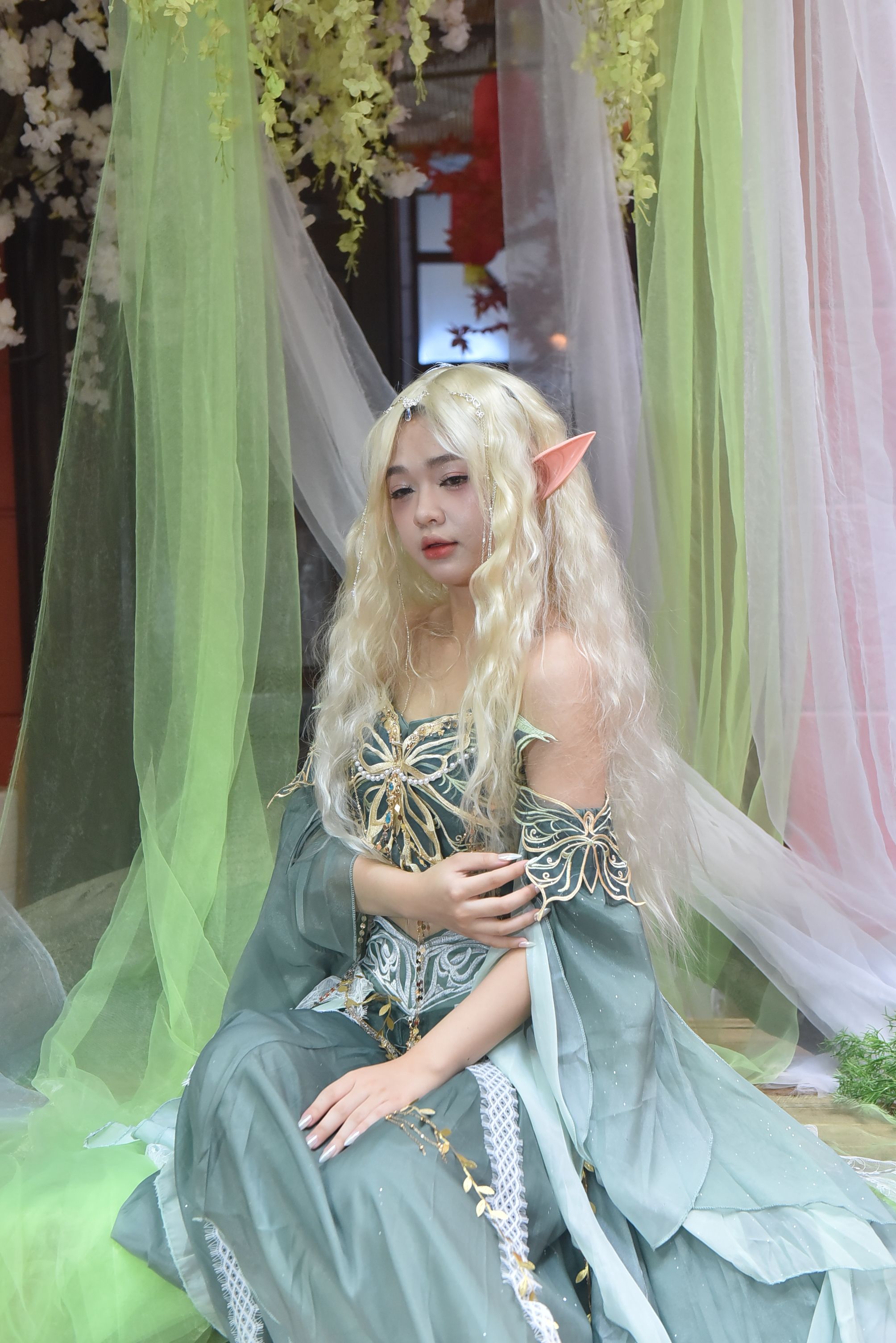 green emerald velvet dress Green Fairy Elf Dress S main image 1