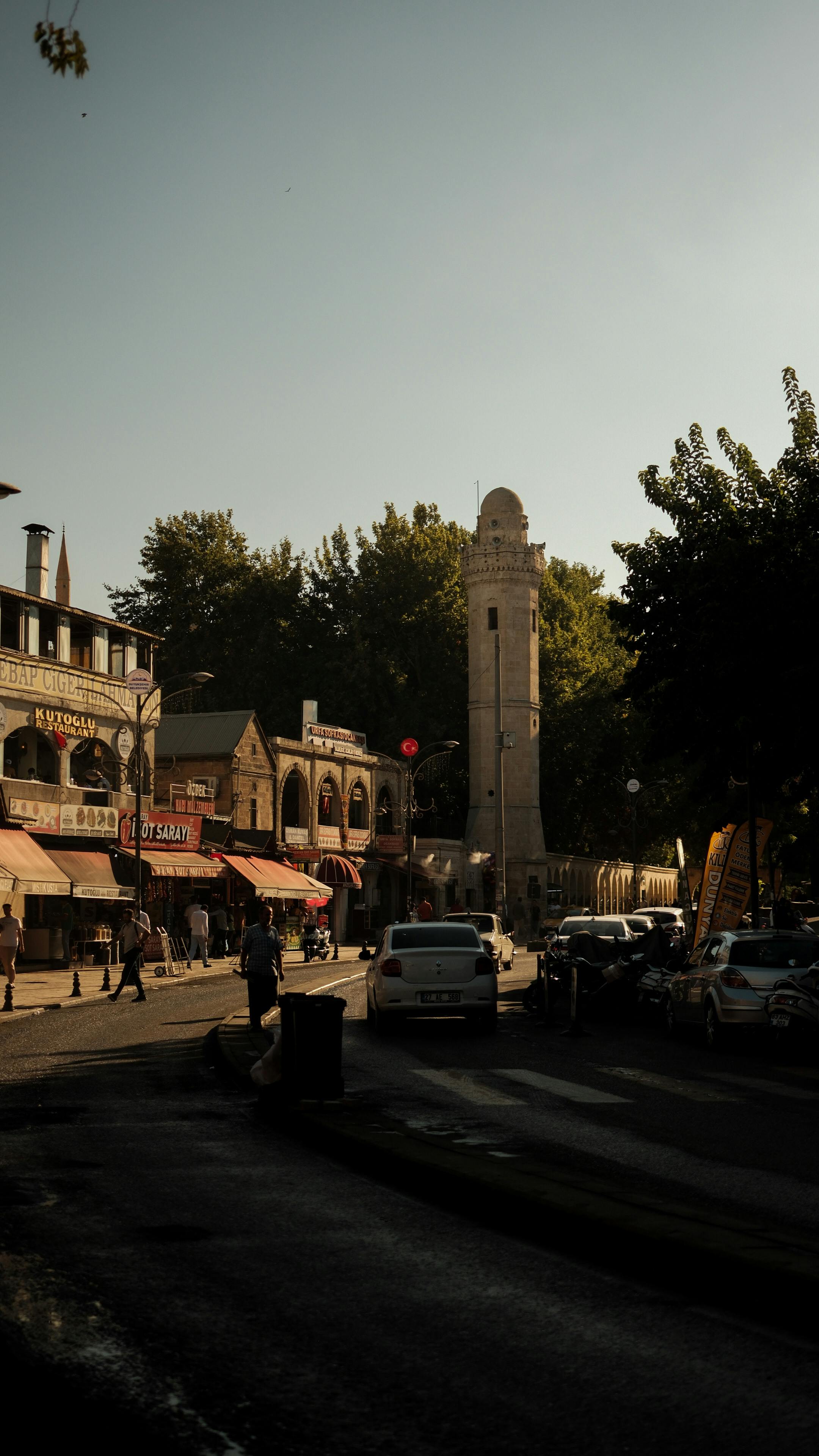 A bustling street in Şanlıurfa, Türkiye, capturing the vibrant urban life and architecture.