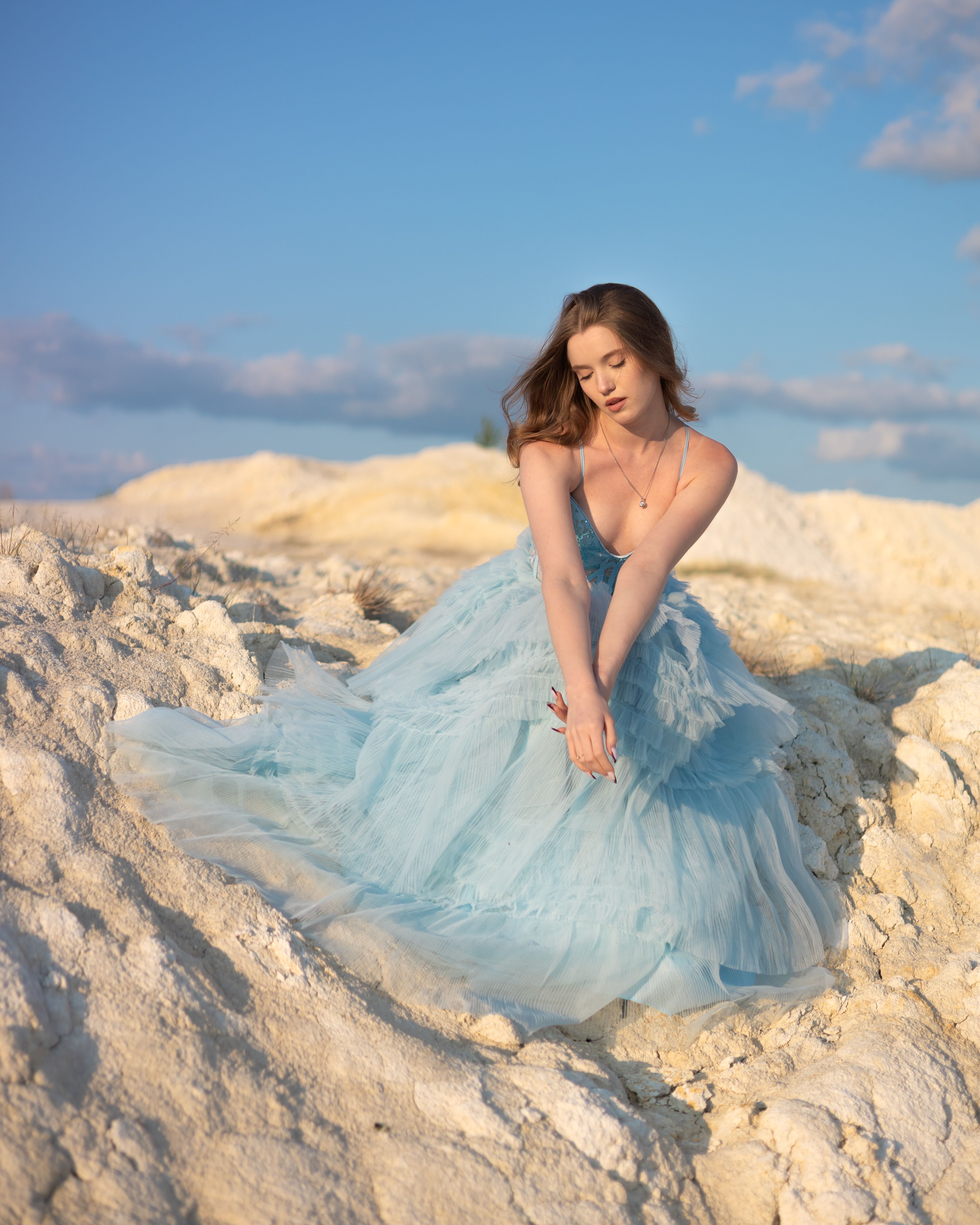 white christmas dresses Light Blue Long A-Line Prom Dress with Flowers Sky Blue / XSmall main image 1