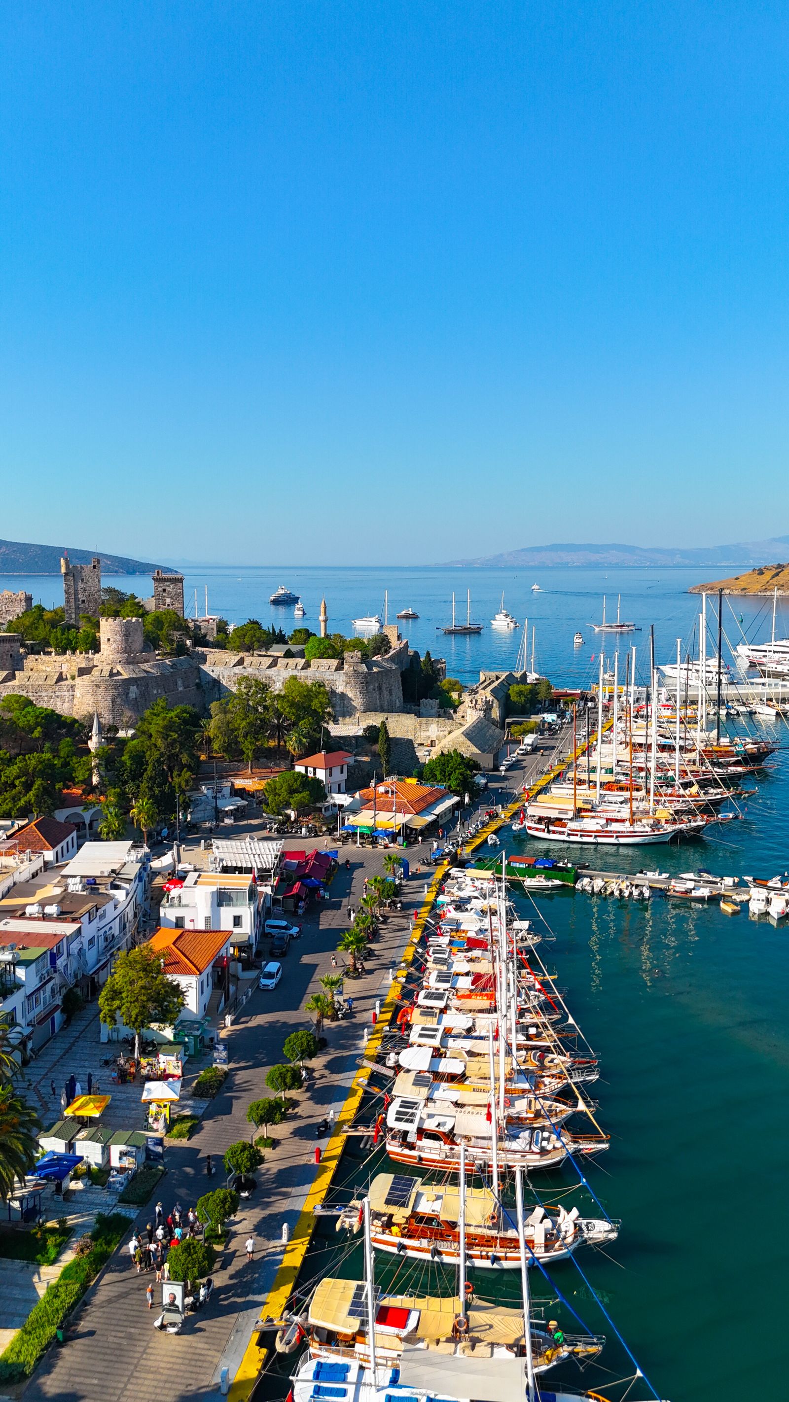 Aerial view of Bodrum Marina and Bodrum Castle in Turkey