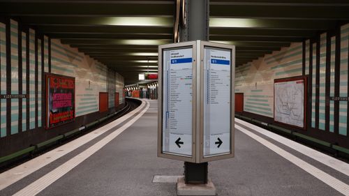 Free A serene scene at Klosterstern U-Bahn station in Hamburg with no commuters present. Stock Photo