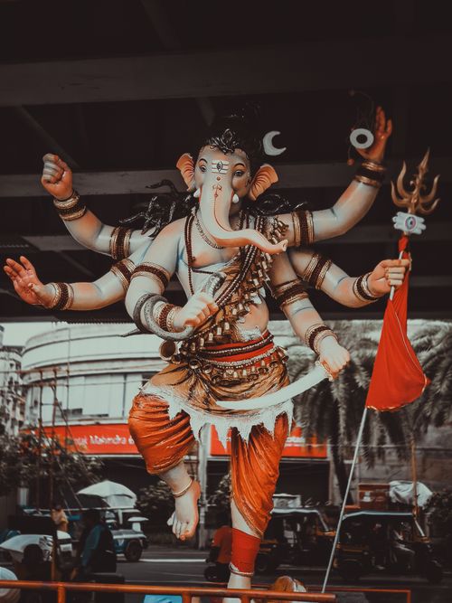 Free Colorful idol of Lord Ganesha during Ganesh Chaturthi festival in Mumbai, showcasing rich Indian culture and tradition. Stock Photo