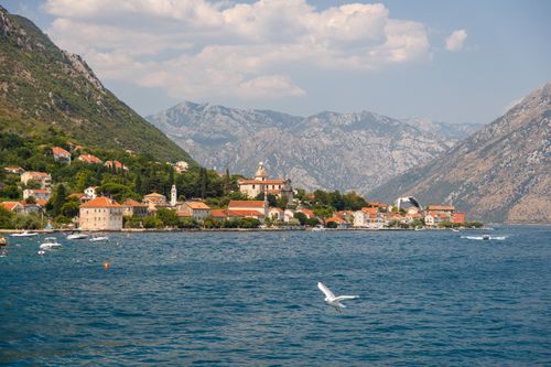 Gratis Splendida vista sulla città costiera della baia di Kotor, Montenegro, con montagne e mare. Foto a disposizione
