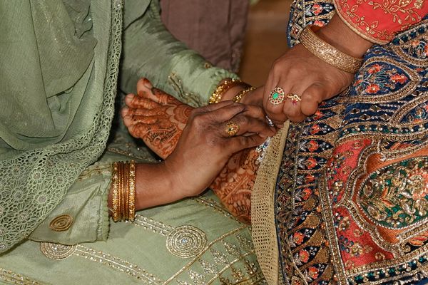 Close-up of an Indian wedding mehndi ceremony