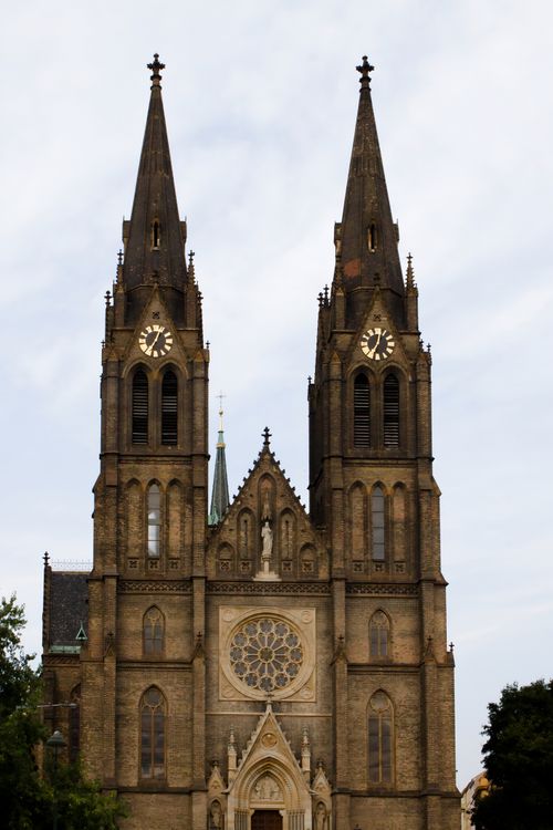 Free Gothic cathedral showcasing intricate architecture with twin towers and beautiful details. Stock Photo