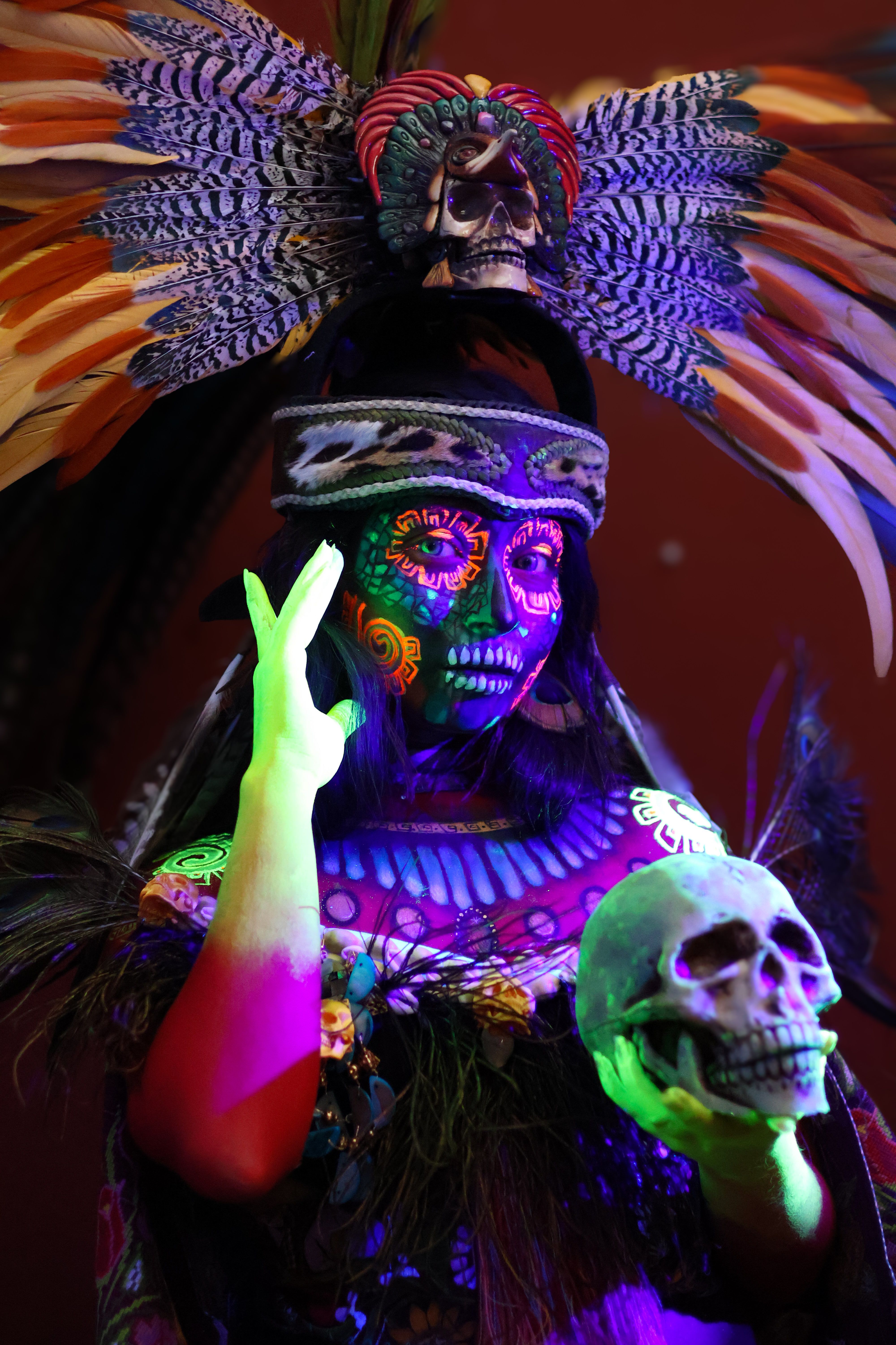 Led light up Rhinestone Fringe Skull Day of the Dead Festival Headdress Dia de Muertos Festival Headpiece, Day of the Dead Catrina  main image 2