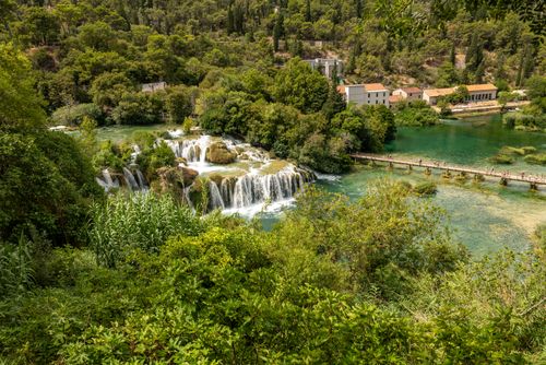 Free Captivating view of waterfalls and lush greenery at Krka National Park, Croatia. Stock Photo