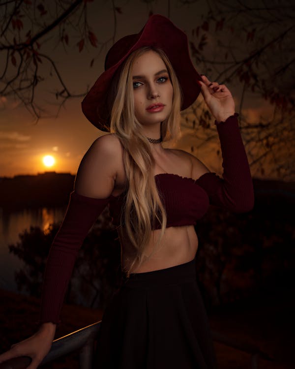 Woman Wearing Maroon Crop Top