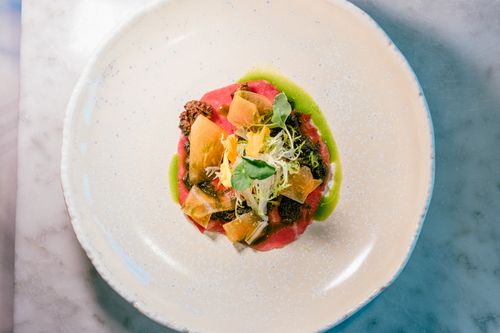 Free Exquisite gourmet dish on elegant plate showcasing fine dining artistry. Stock Photo