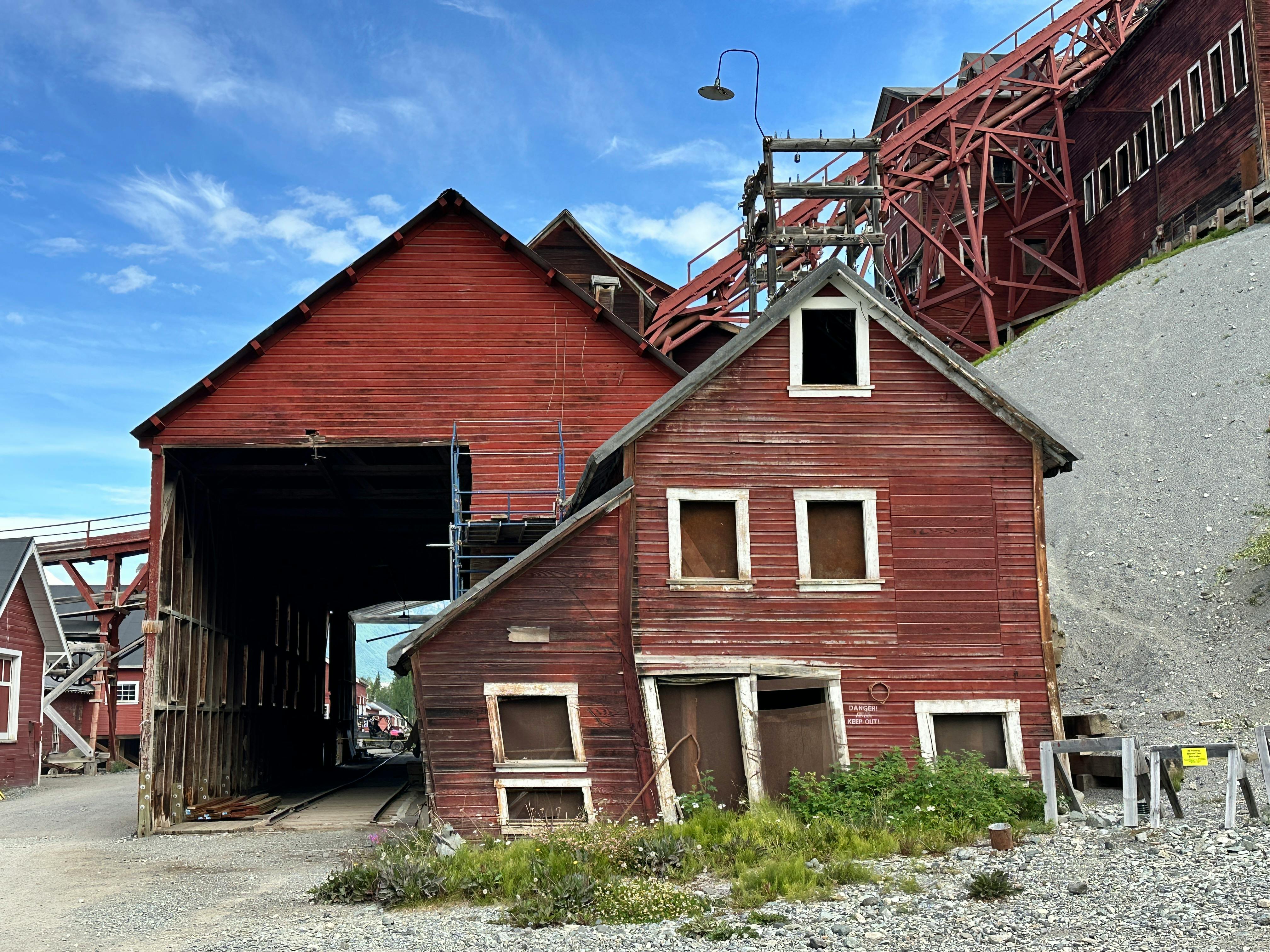 Kennecott Alaska Abandoned Copper Mining Camp Red Mill Building Glaciers Mountain Peaks
