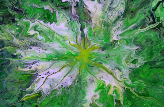 Dynamic green and white fluid art painting with captivating abstract patterns.