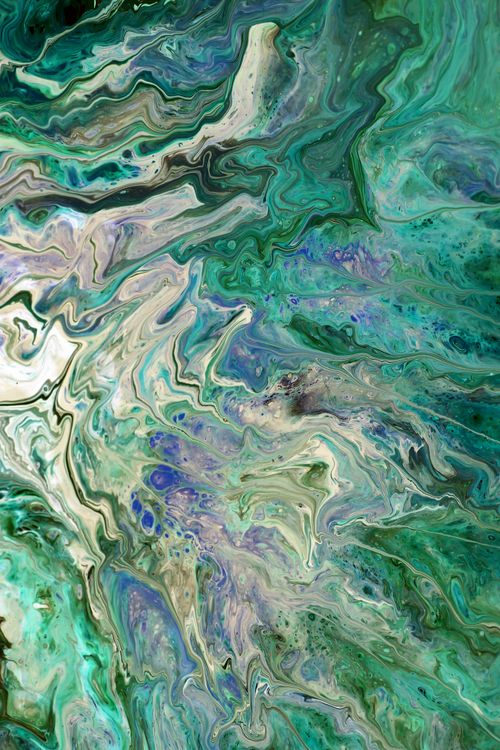Free Colorful abstract painting with swirling green and blue patterns, evoking a sense of fluidity and motion. Stock Photo
