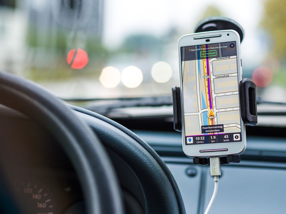 Navigation map displayed on a phone
