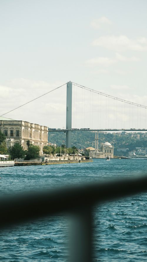 Free A picturesque view of the Bosphorus Bridge spanning the waterfront of Istanbul, Turkey. Stock Photo