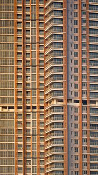Close-up view of a highrise building's facade showcasing urban architecture.