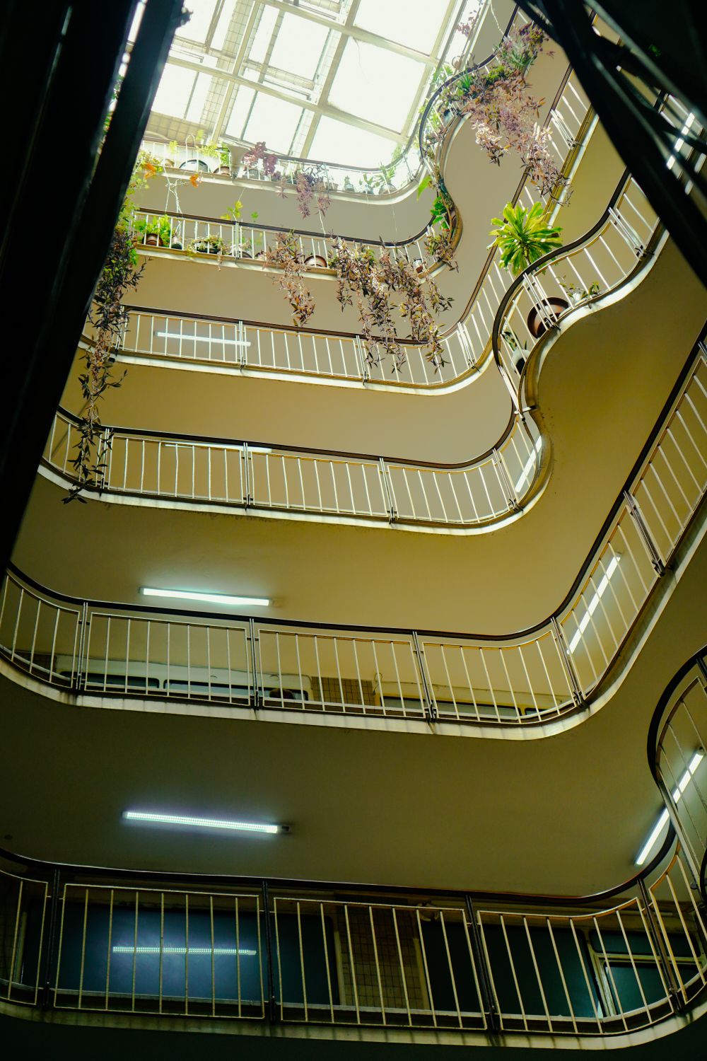 Modern Indoor Atrium with Curved Railings · Free Stock Photo