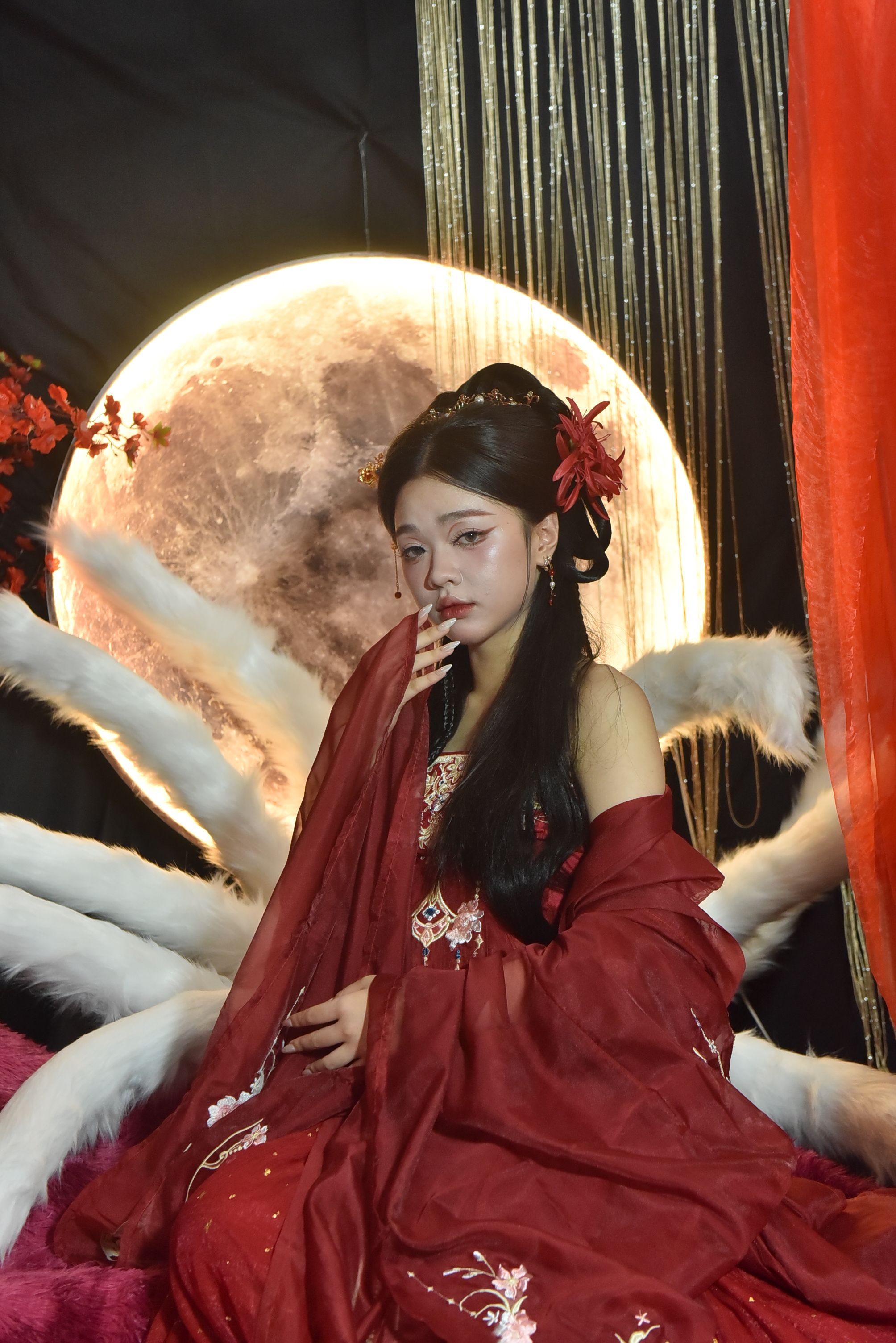 Elegant Asian Woman in Traditional Red Dress  Free Stock Photo