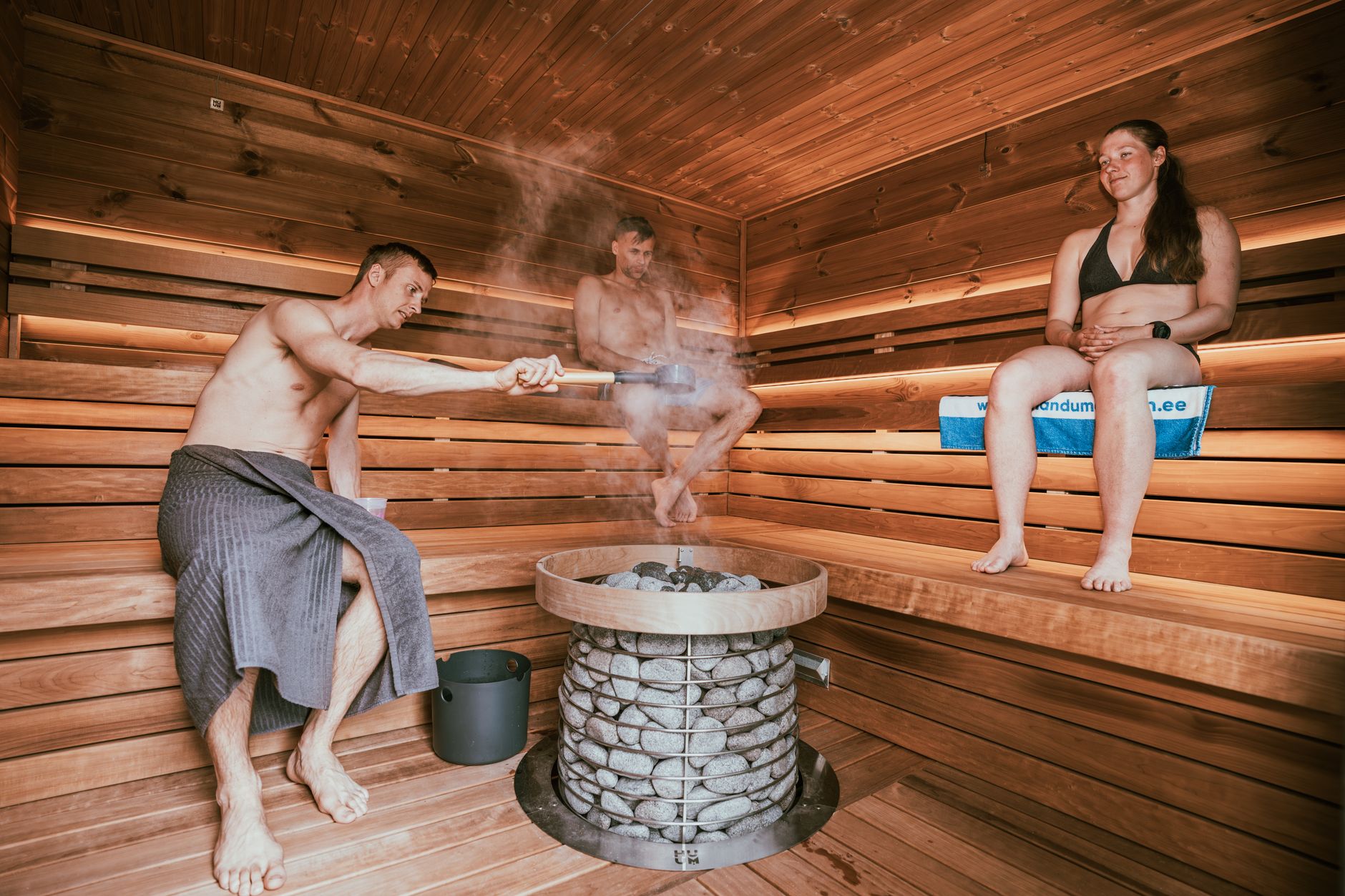 A modern sauna and ice bath setup in a wellness club.