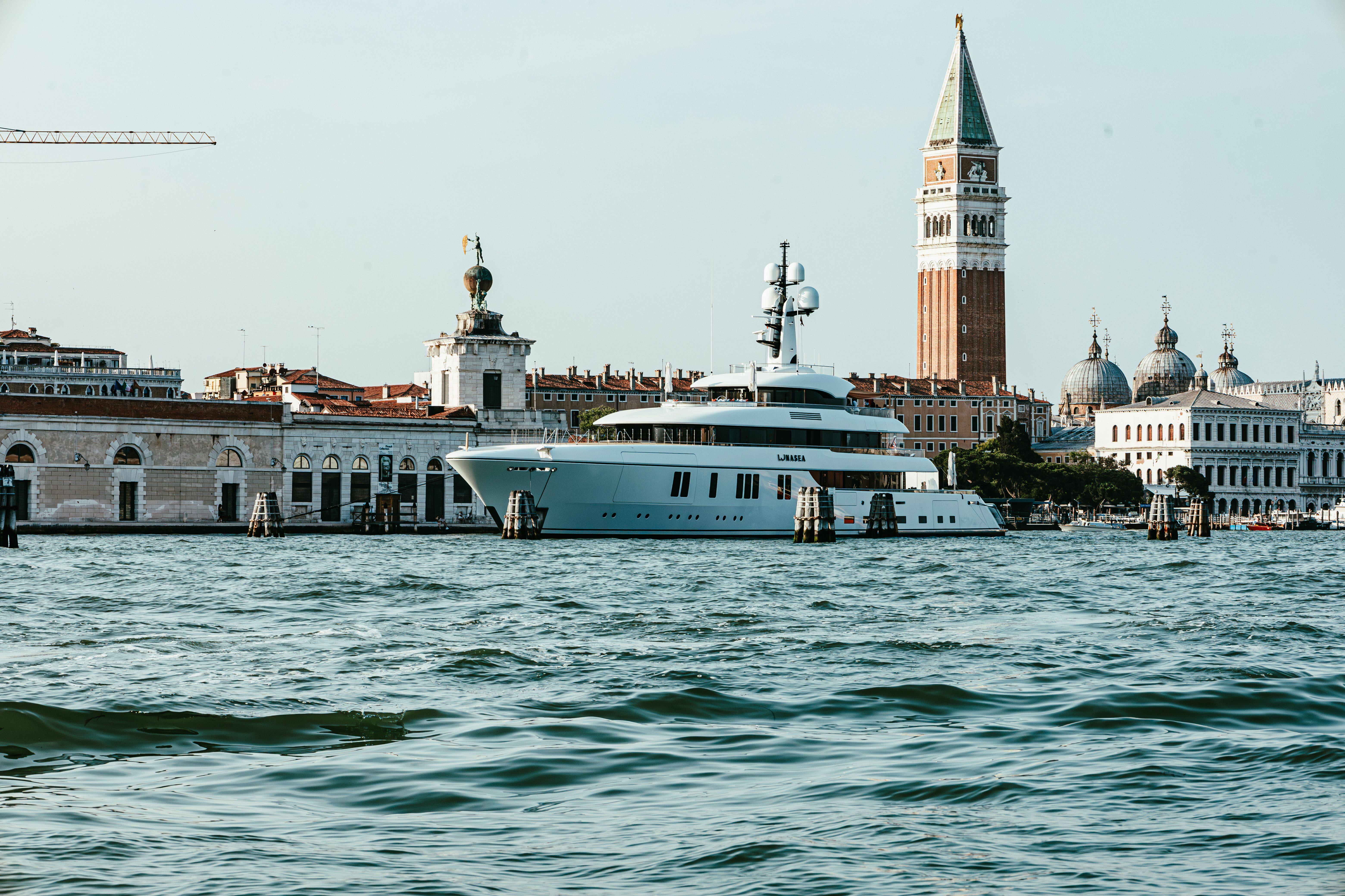 Luxury Yacht in Venice with St Mark's Campanile