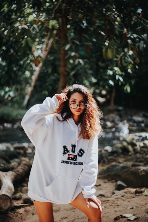 Woman In White Pullover Hoodie