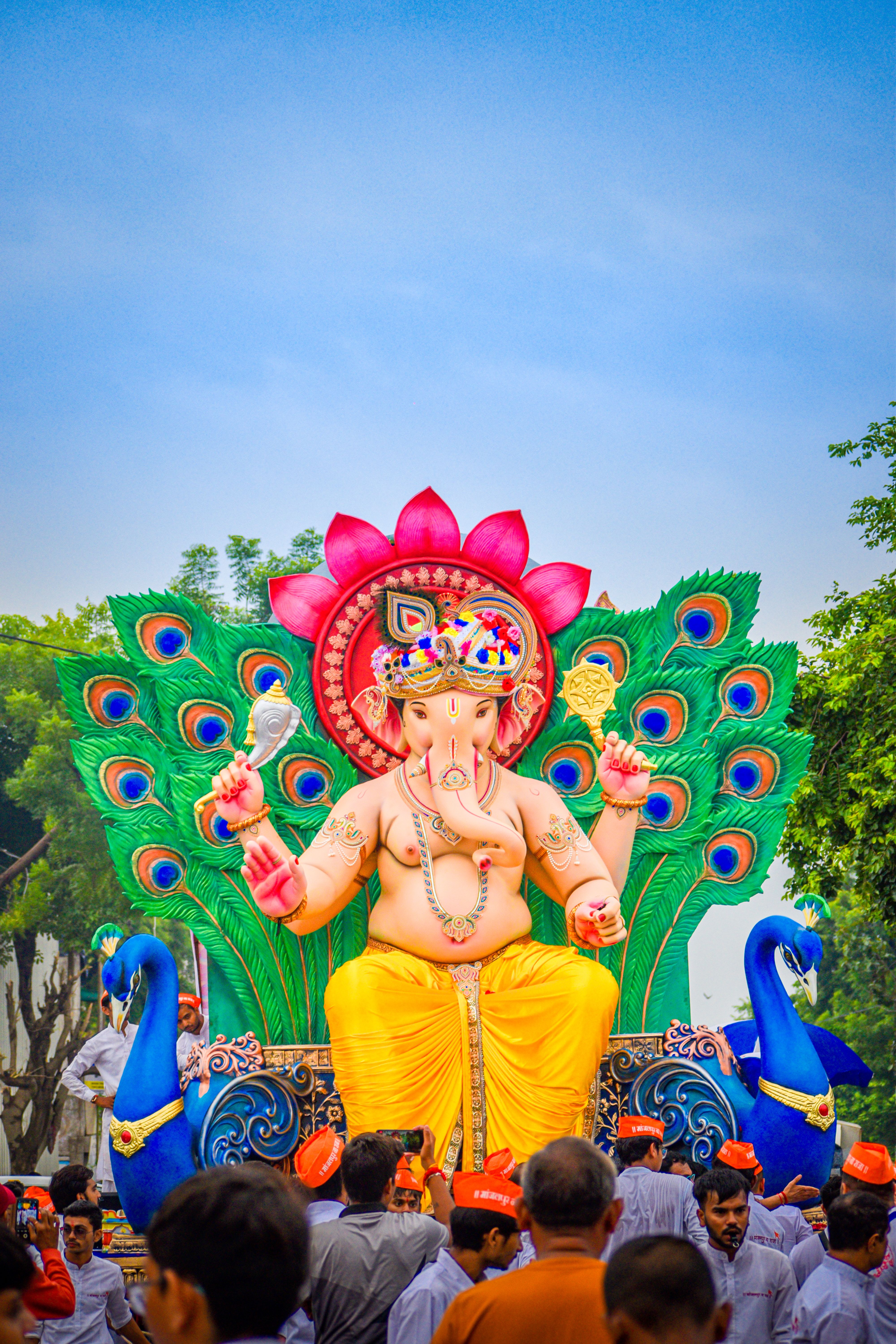 Vibrant Ganesh Chaturthi festival celebration in Vadodara, India showcasing a colorful Ganesha idol.