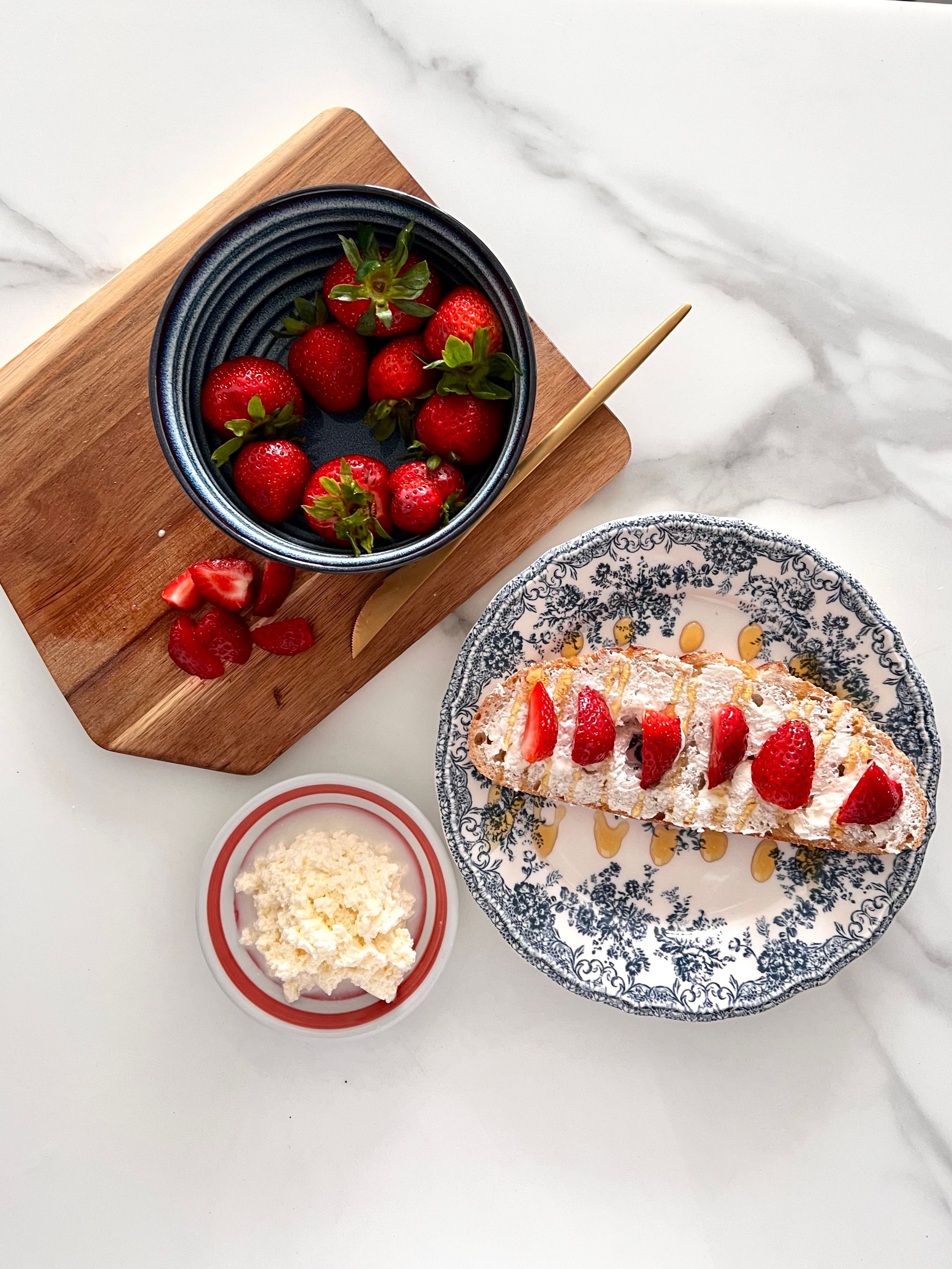 French toast and breakfast ingredients arranged together.