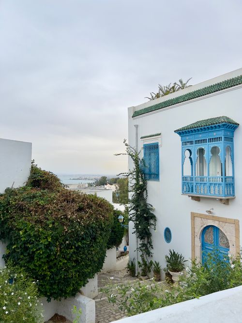 Free Beautiful street view of traditional architecture in Sidi Bou Said, Tunisia. Stock Photo