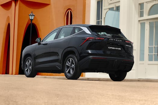 Elegant black SUV parked in a modern urban environment, showcasing luxury and style.