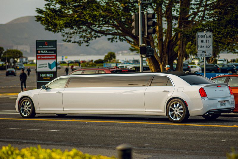 White stretch limousine on a San Francisco street