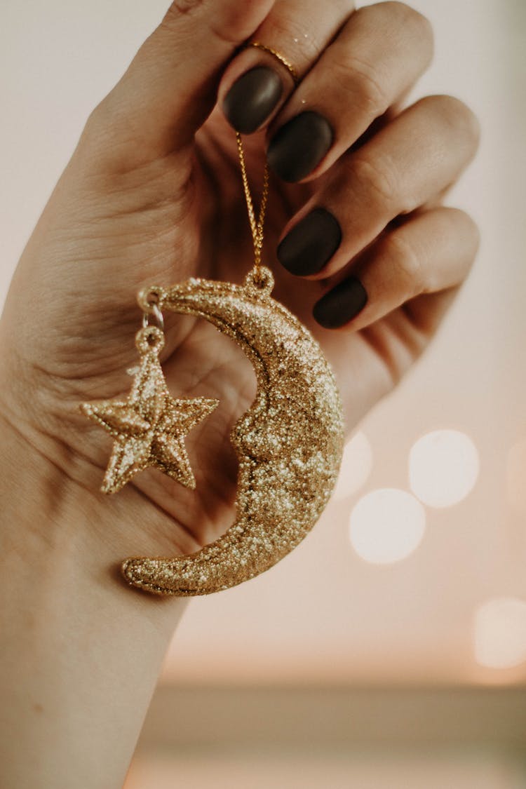 Gold Glitter Half Moon And Star Decor