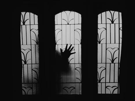 一只手在窗户上勾勒出神秘的轮廓，形成有趣的背光效果