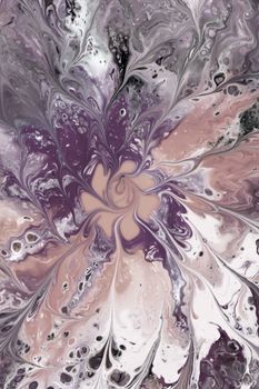 A mesmerizing abstract fluid art piece with swirls of purple and beige, creating a vibrant pattern.