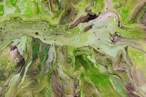 Free Dynamic abstract painting with vibrant green swirls and flowing patterns. Stock Photo