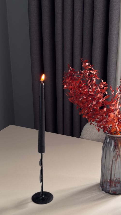 Free Elegant black candle and red branches in a vase, creating a cozy indoor ambiance. Stock Photo