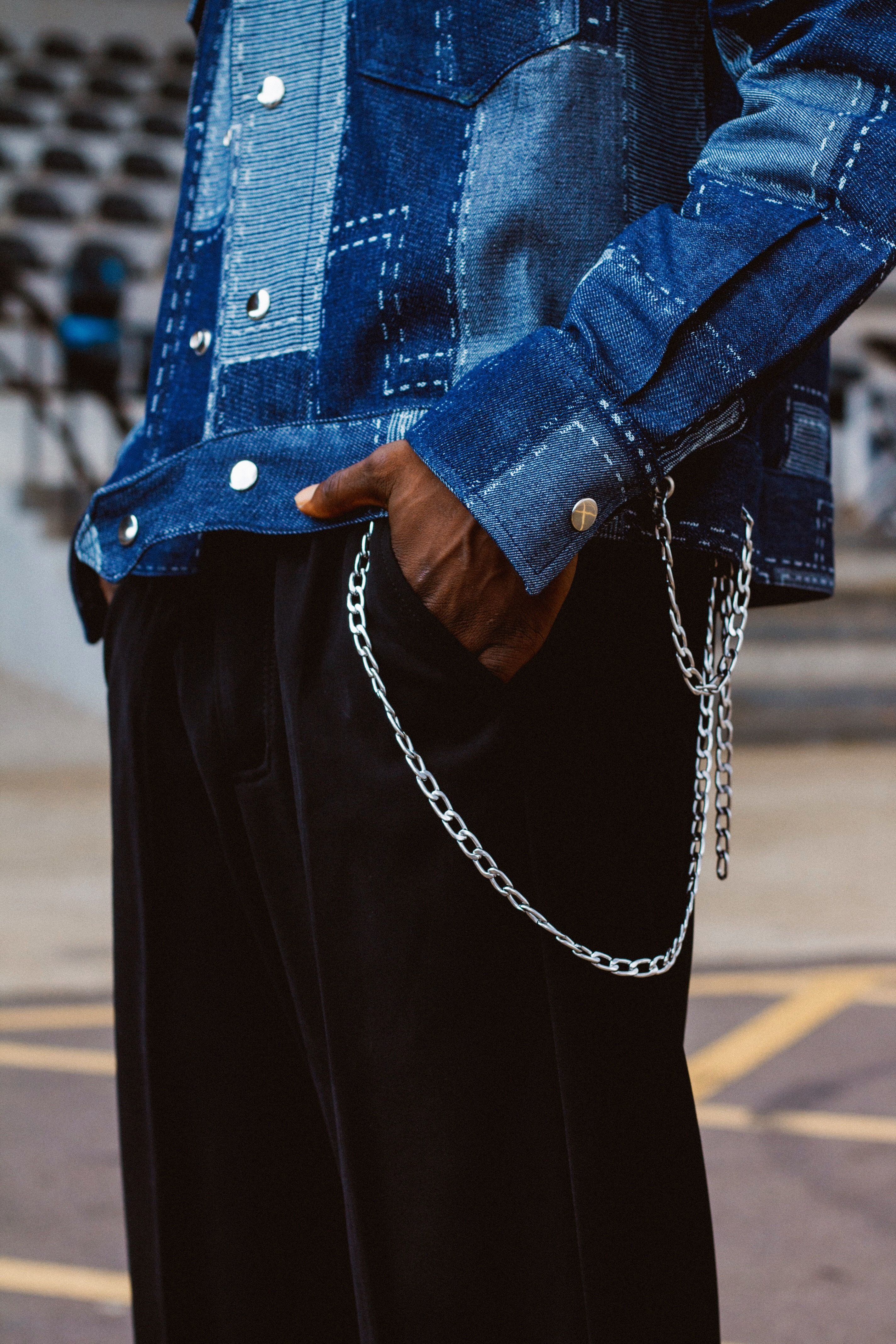 Stylish Denim Jacket with Chain Detail · Free Stock Photo