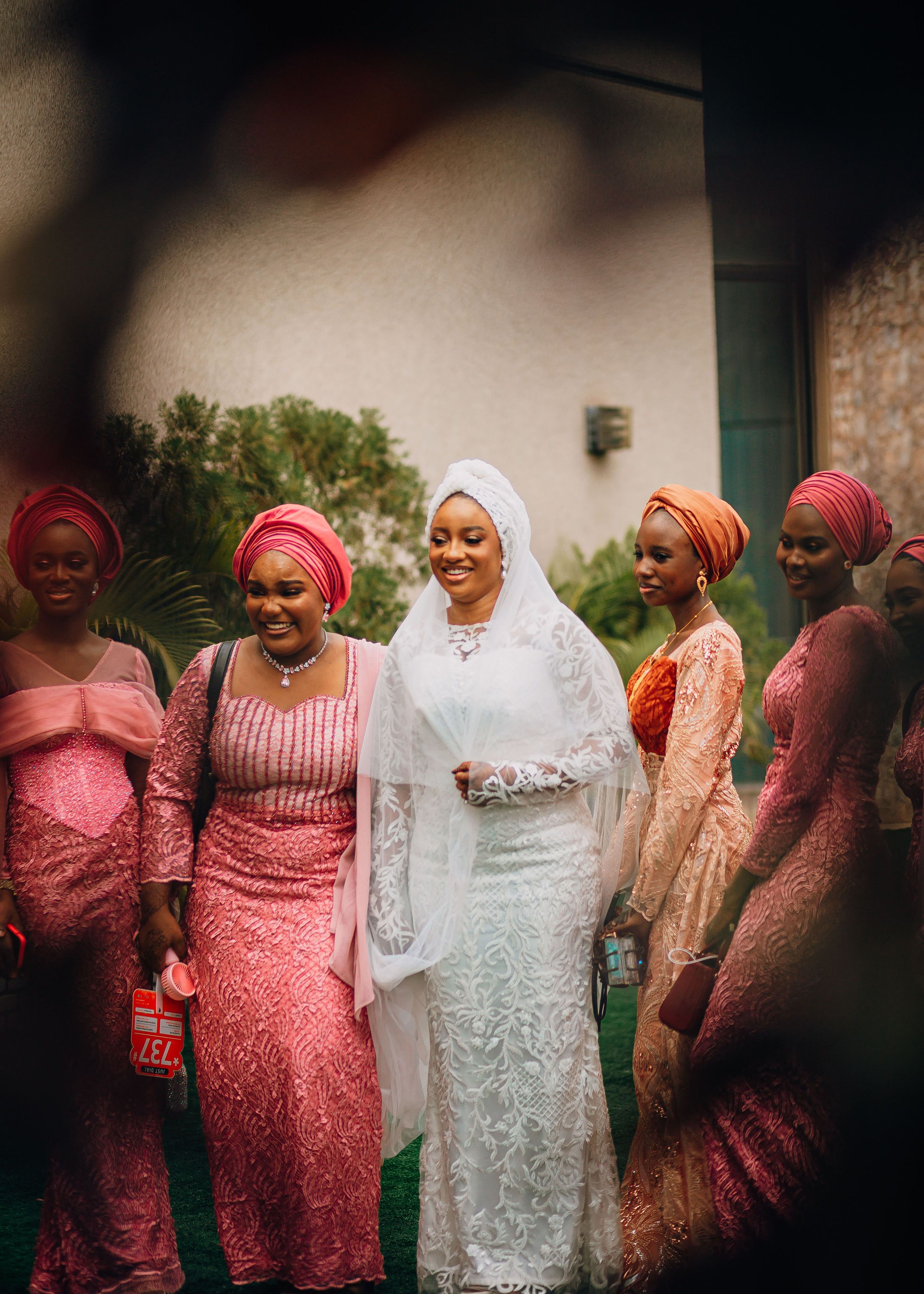 Elegant Nigerian Wedding Party in Pink and White  Free Stock Photo
