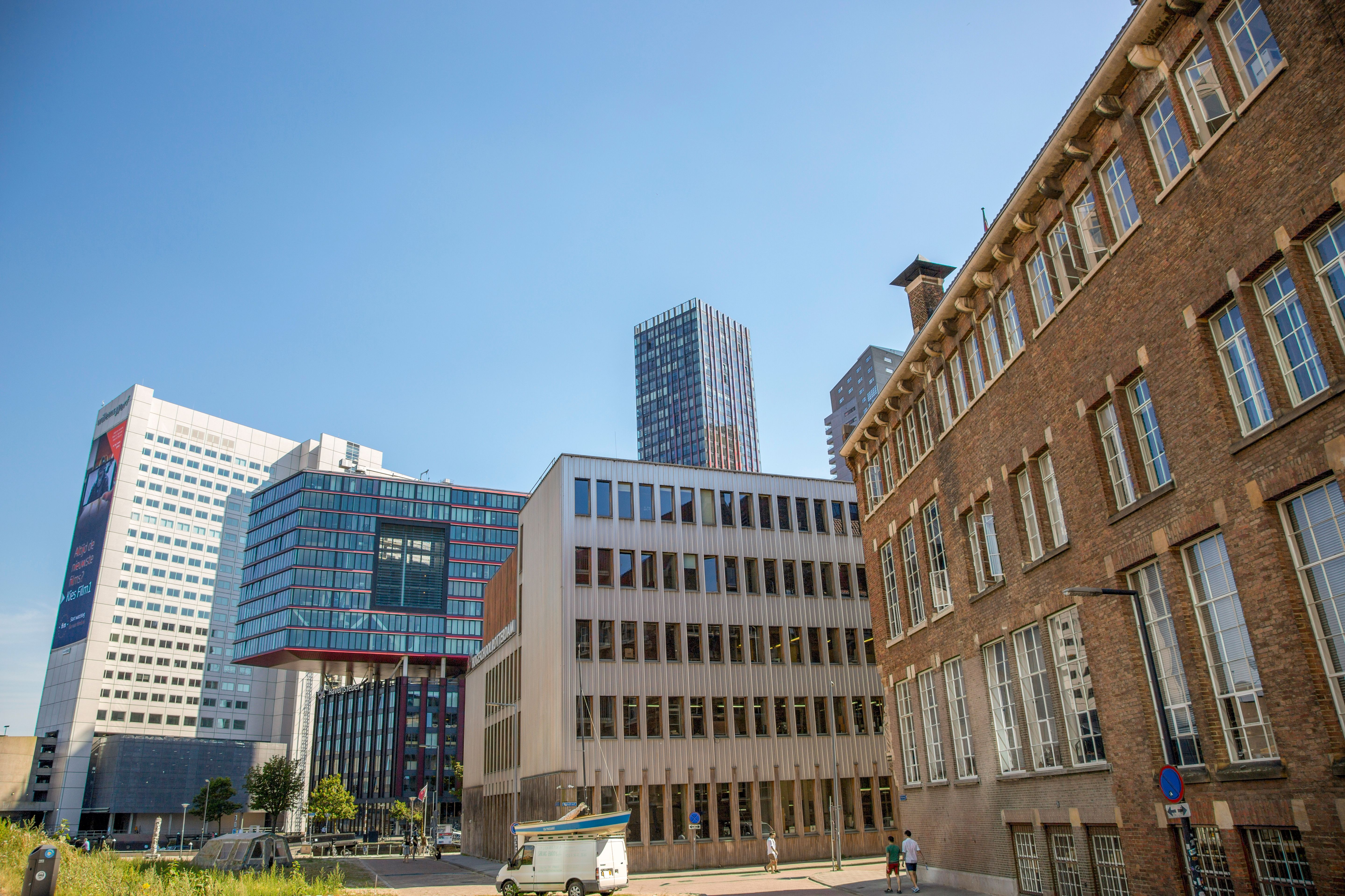 Modern Office Buildings in Urban Street View